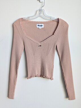 ROUJE PARIS Noella Ribbed Sweetheart Knit Top | Size 38